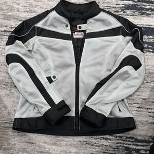 BILT Men's L Large Padded Motorcycle Jacket Black & white zip out quilted liner